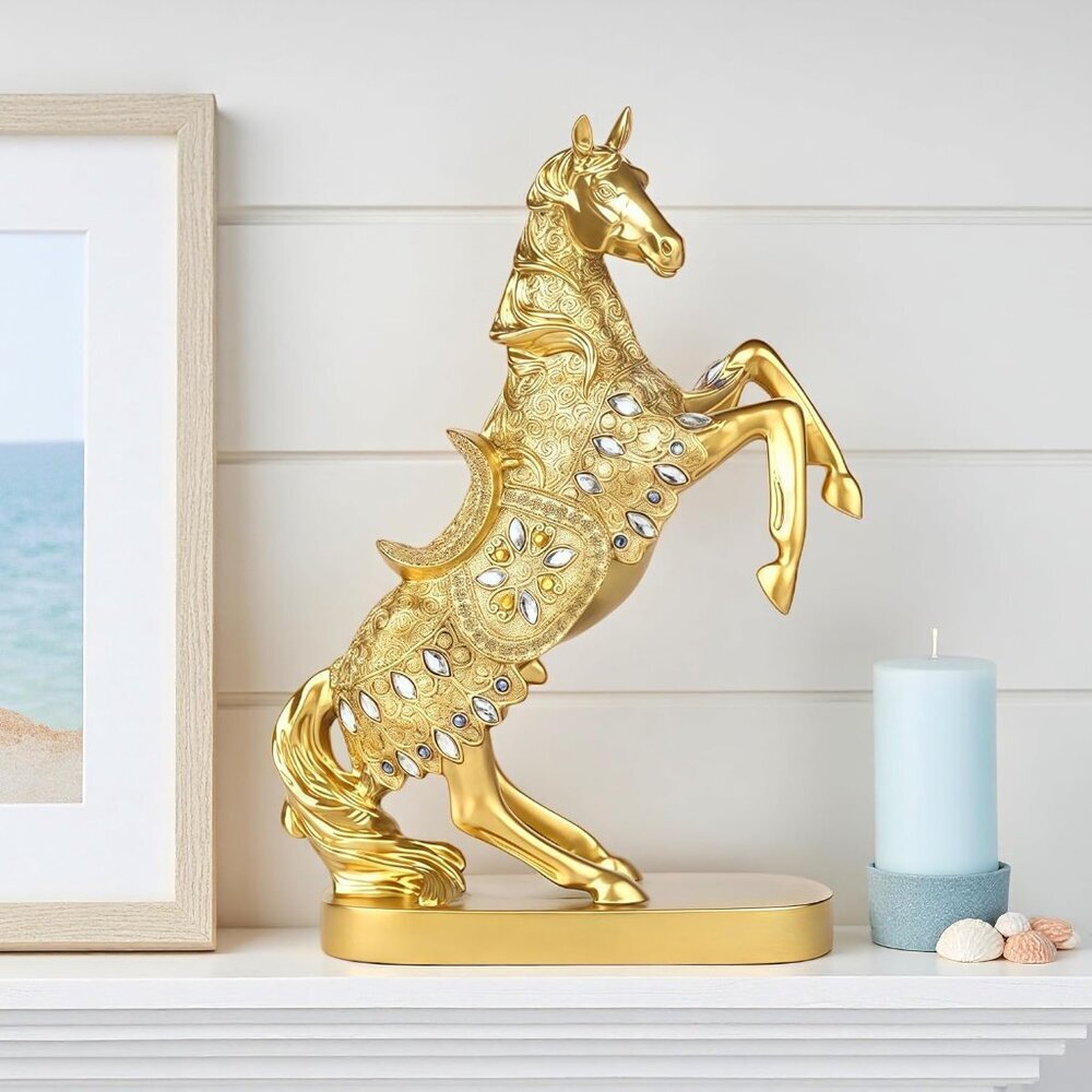 Gold Horse Standing Figurine Creative Statue Decorative Home & Office Figurine - Picture 6 of 7
